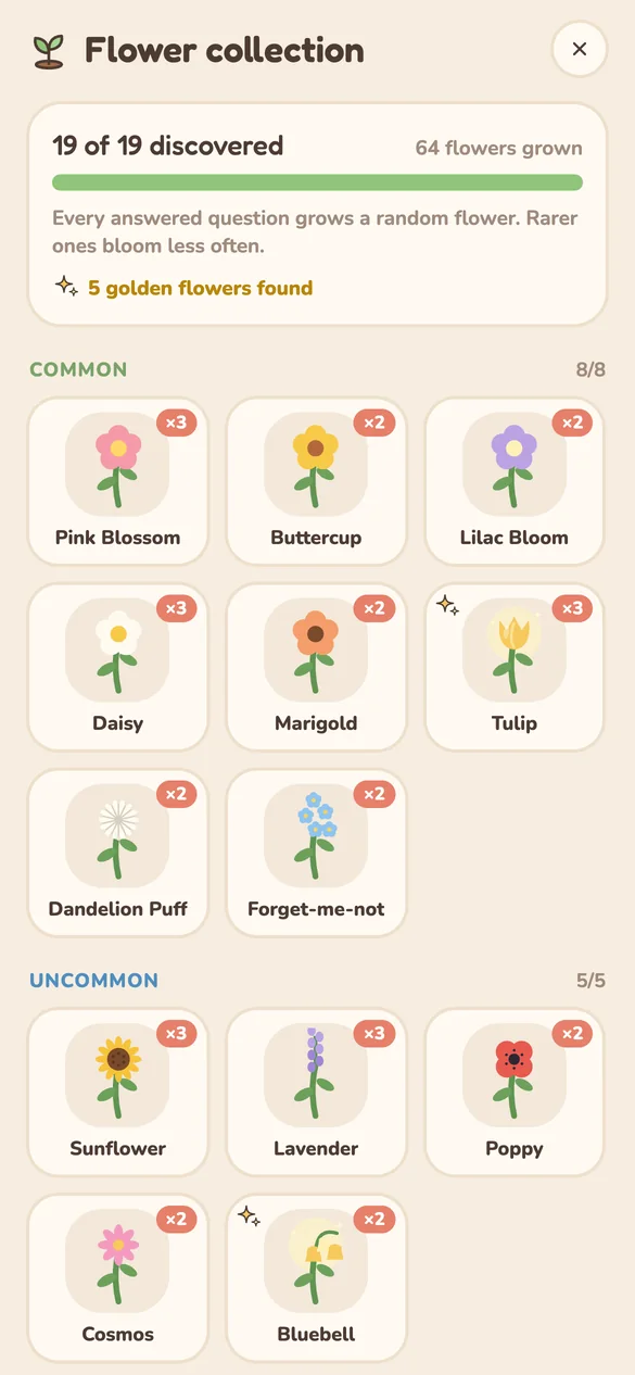Crescent Flowers screen: The memory flower collection